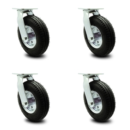 Service Caster 8 Inch Black Pneumatic Wheel Caster Swivel with 2 Swivel Locks SCC, 4PK SCC-100S280-PNB-BSL-2-S-2